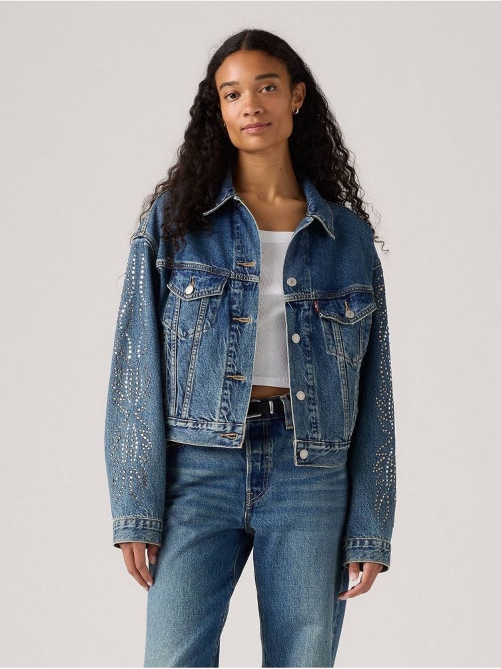 Levi's Shrunken '90s Embellished Crop Denim Western Trucker Jacket, NWT